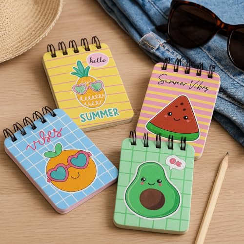 Image of Pocket-Size Notepad (Pack of 4) 100 pages, Mini Memo Pads for Daily Notes, Lists, Work & Journaling (7x12 cm) Notepad for Office - Fruit Fiesta