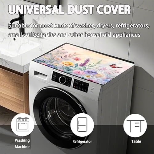 Image of Washer and Dryer Covers for the Top, Non-slip Dryer Top Protector Mat, Dust-proof Washing Machine Cover, 23.6 inch x 19.7 inch (Flowers and butterflies, 23.6 inch x 19.7 inch)