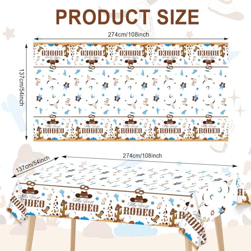 Image of gisgfim 3 Pcs My First Rodeo Birthday Party Supplies Western 1st Rodeo Party Tablecloths Blue Cowboy Table Cover Decorations for Boy Baby Shower