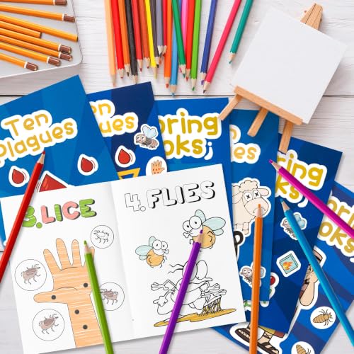 Image of 24Pcs Passover Coloring Books for Kids Bulk Ten Plagues Mini Coloring Booklet Pesach Jewish Holiday DIY Educational Art Drawing Book with for Jewish Pesach Seder Party Favors Goodie Bag Filler