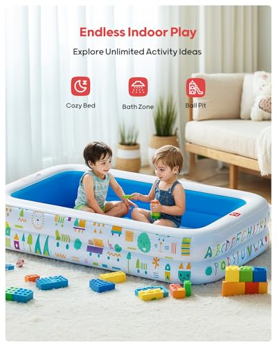 Image of QPAU Kiddie Pool with Canopy, Inflatable Design, 65 x 39 in, Blue