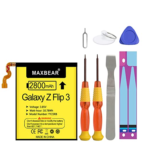 Image of MAXBEAR Galaxy Z Flip 3 Battery, (Upgraded) 2800mAh 3.85V Replacement Battery EB-BF711ABY for Samsung Galaxy Z Flip 3 5G (2021), SM-F711B with Repair Tool Kit