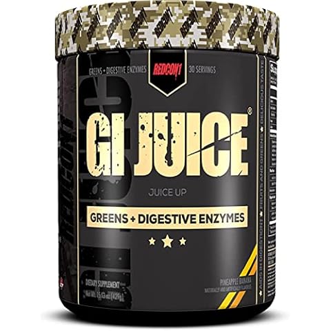 REDCON1 GI Juice, Pineapple Banana - Sugar Free Greens Blend + Digestive Enzymes for Gut Health - Pre & Probiotics Greens Powder with Inulin, Apple Fiber & Betaine Anhydrous (30 Servings) Cover