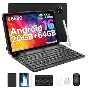 DOOGEE TAB A9+ 2025 Newest Android 16 Tablet with Gemini AI, 11 Inch 8580mAh Tablet With Keyboard, T7200 Octa Core Android Tablets, 20GB+64GB / 2TB Tablets With Pen, 13+5MP, 2 Speakers, Mouse & Case