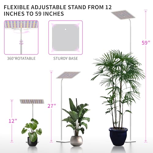 Image of BESTVA 36W Grow Lights with Stand, Full Spectrum LED Plant Light, 12-59 Inch Height Adjustable Growing Lamp with Auto On /Off Timer 4H /8H /12H, 4 Dimmable Brightness