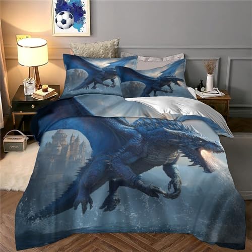 Housse de couette dragon 140x200 avec fermeture éclair en tissu microfibre