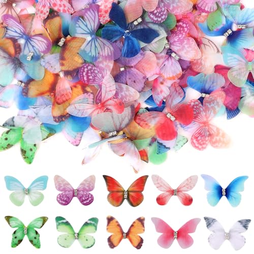 100PCS Beautiful Mini Butterflies for Crafts Heads Organza Butterfly Set