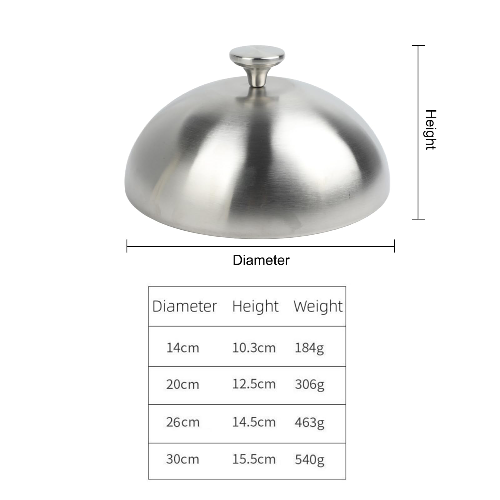 Cloche dôme alimentaire en acier inoxydable pour intérieur et extérieur - Protège les aliments contre les mouches et maintient la chaleur pendant la cuisson et le service (30 cm)