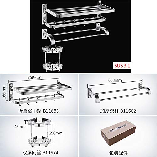 T-YSPJ Bathroom Shelf Bathroom Stainless Steel Towel Stand Bathroom Hardware Pendant Set, Three-Piece Set A