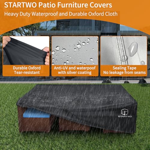 STARTWO Patio Furniture Covers Waterproof, Outdoor Furniture Set Cover for 7-12 Seats Sectional Sofa Table Chairs Anti-UV Tear-Resistant 500D Heavy Duty,110"x84"x28", Black - Image 3