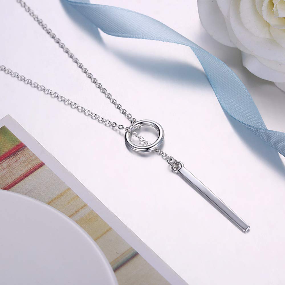 Girocollo femminile in argento sterling 925 con striscia circolare e catena lunga