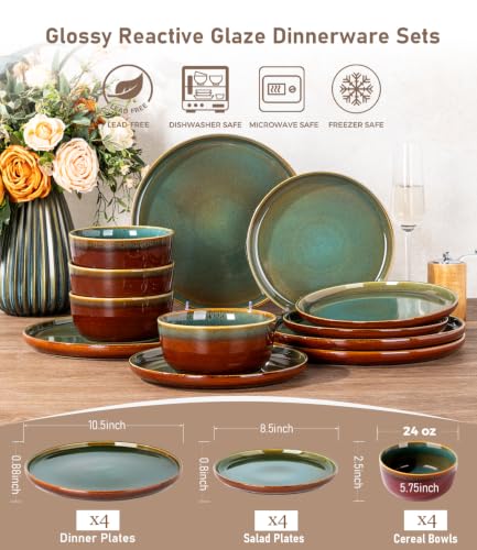 Image of GBHOME Dinnerware Sets for 4, 12 Pieces Ceramic Plates and Bowls Set