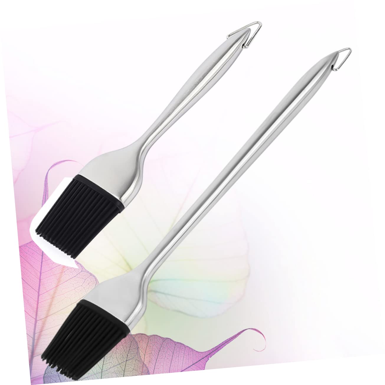 CIYODO Silicone Bbq Brush Set Stainless Steel Oil Brush for Barbecue Outdoor Tools (8in 12in 2 Silicone Heads)