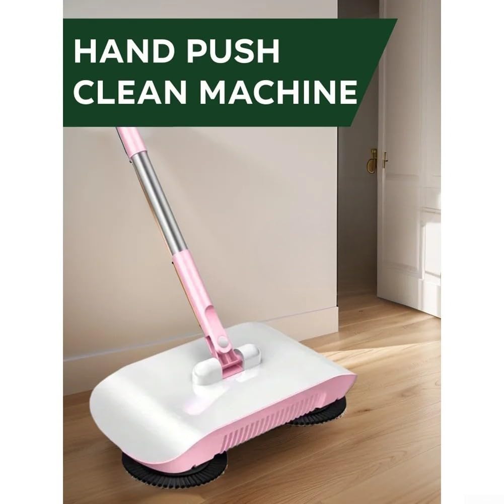 Balai multifonction à poussée à la main, balai rotatif à 360 degrés non électrique avec balai, pelle à poussière, outil de nettoyage (rose)