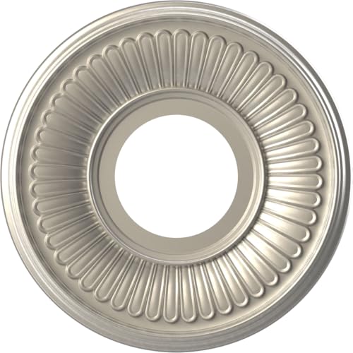 Image of Ekena Millwork CMP10BEBAL Berkshire Thermoformed PVC Ceiling Medallion (Fits Canopies up to 4 1 /2 inch), 10 inchOD x 3 1 /2 inchID x 3 /4 inchP, Bright Coat Aluminum