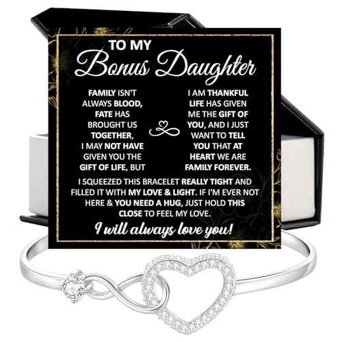 To My Bonus Daughter Bracelet, Stepdaughter Gifts From Stepmom Stepdad, Bonus Daughter Infinity Bracelet Jewelry With Message Card And Box, Christmas Valentine Birthday Gifts For Stepdaughter3