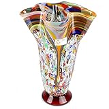 Fabricado en Italia Re Sol Millefiori - Florero de cristal con flores amarillas