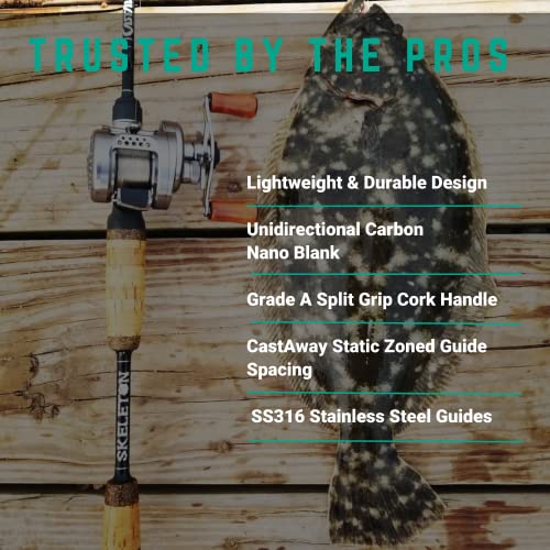 Castaway Skeleton Nano 7' Spinning Fishing Rod - Proprietary Carbon Nano Blank, Sea Guide Split Reel Seat, Cork Handle, Stainless Tangle-Free Guides, Zirconium Rings, Lightweight & Durable #TOP4