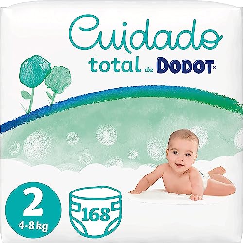 Dodot Pañales Bebé Cuidado Total Talla 2 (4-8 kg), 168 Pañales, Suave Protección de la Piel con Ingredientes de Origen Vegetal