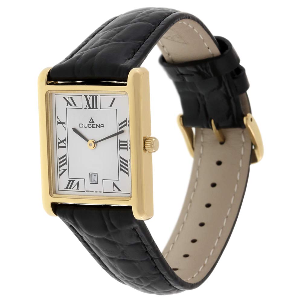 DUGENA Unisex-Armbanduhr 4460726 Quadra Classica, Quarz, weißes Zifferblatt, Edelstahlgehäuse, gehärtetes Mineralglas, Lederarmband, Dornschließe, 3 bar