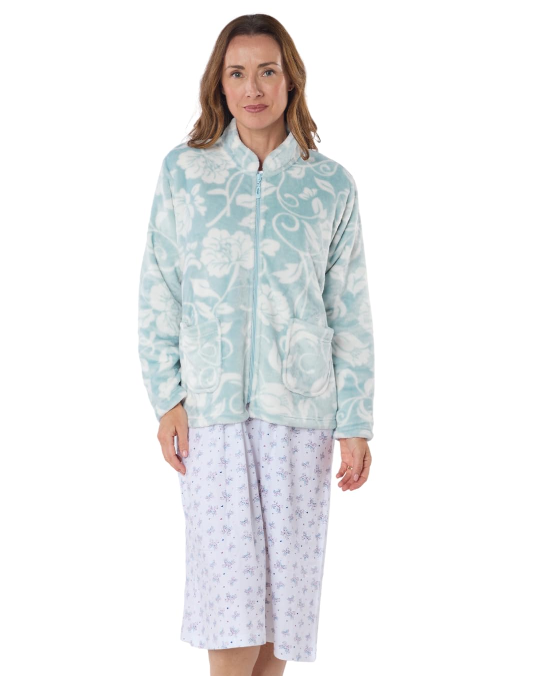 Elegance - Giacca da letto da donna, in pile, a maniche lunghe, con