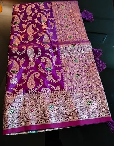 ASIAN CURVES purple banarasi silk saree in katan silk – image 5