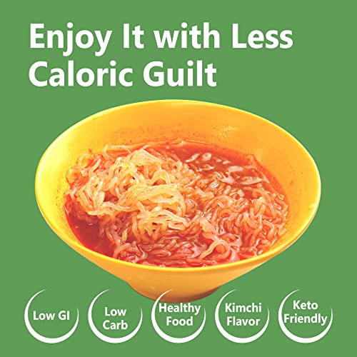 Image of Hethstia Konjac Noodle Angel Hair Miracle Noodle Kimchi Sauce Shirataki Noodle Ramen Low Carb Angel Hair Pasta Pre-cooked and Ready to Eat Ramen Soup Miracle Angel Hair Low GI, Healthy Food, 61.38 Oz Instant Kimchi Ramen Noodles(6 Packs)