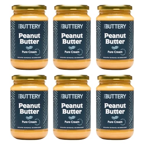 The Buttery – Peanut Butter Pure Cream/Crema de Cacahuete Suave, 100% Cacahuete Alto Oleico Saludable, Sin Aceite de Palma ni Azúcares Añadidos ni Gluten, Fuente de Proteína - 350g | 6 PACK