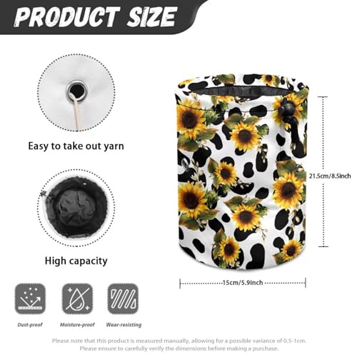 Image of Sellikakes Yarn Bag Crochet Bag Organizer, Sunflower Cow Print Portable Knitting Yarn Storage Organizer for Chrocheting Project, Store Skein Ball, Short Knitting Needle