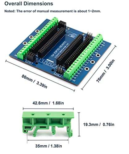 Image of for ESP32 Super Breakout Board DIN Rail Mount 3.81mm / 0.15 inch Terminal GPIO Expansion Board 3 Types Output for ESP32 Module ESP-WROOM-32 ESP32-DevKitC Blue