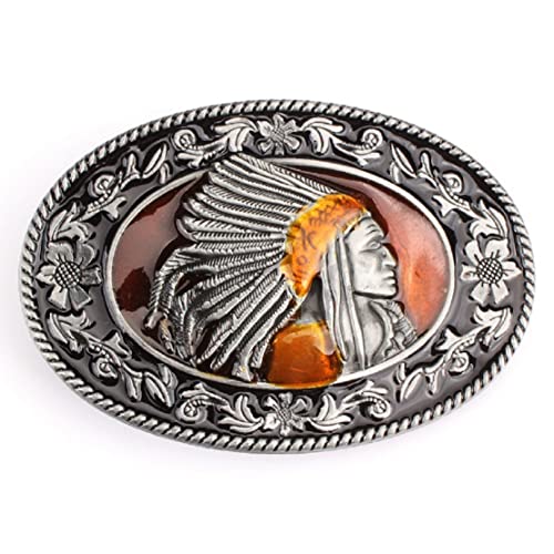 Boucle de ceinture chef indien pour homme en métal argenté de forme ovale