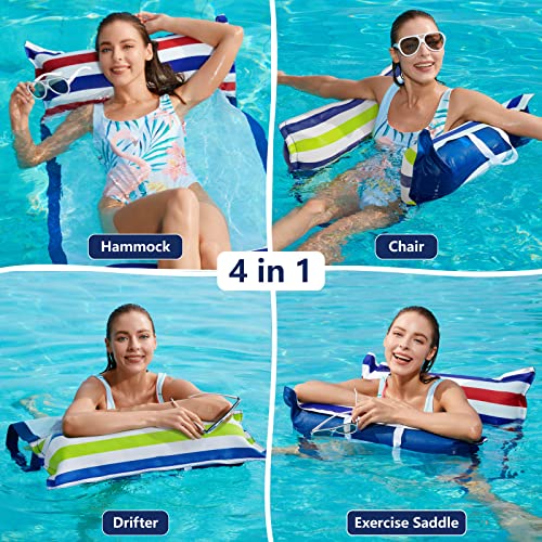 Jasonwell Inflatable Pool Hammock Float - 2 Pack Water Hammock Floaties Multi-Purpose (Saddle Lounge Chair Hammock Drifter) 4 In 1 Lake Beach Floating Loungers Swimming Pool Floats Toys For Adults #TOP1