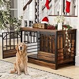 COZPAW 52 Inch Dog Crate Furniture, Extra Large Dog Kennel Indoor for XLarge Breed, Heavy Duty Dog Cage with Double Elegant Arched Doors, Decorate as TV Stand & End Table-Retro Brown