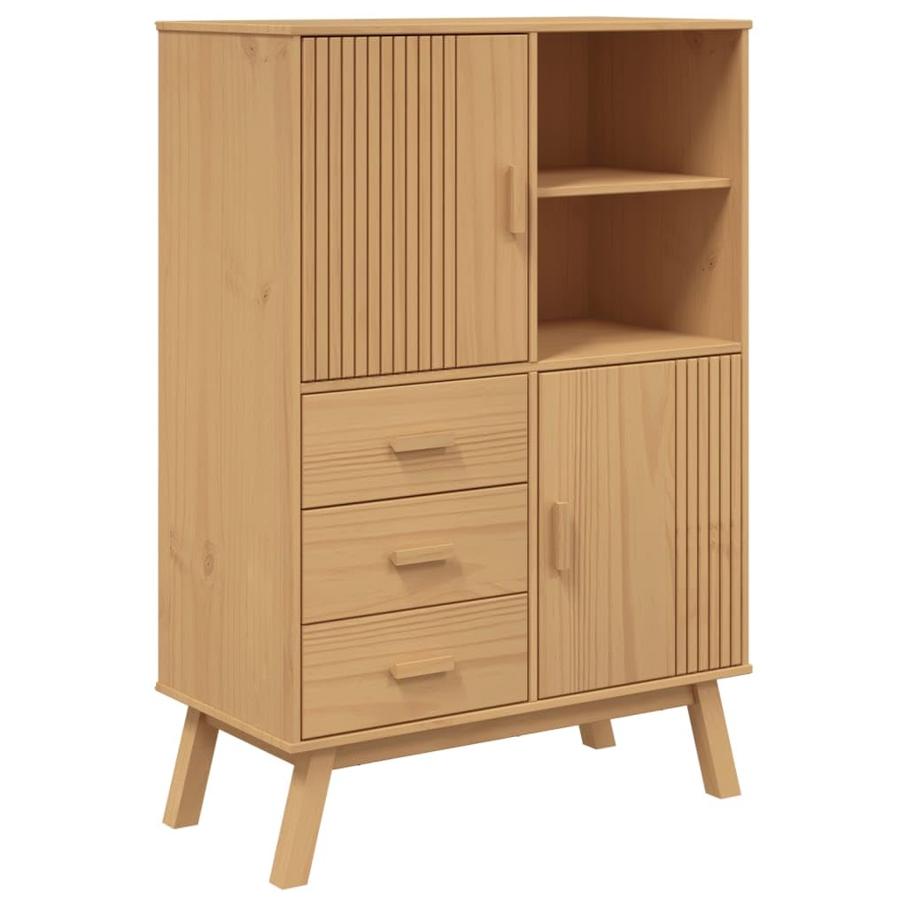 Vidaxl Brown Highboard, Sideboard For Hallway Living Room, Cupboard With Storage, Home Organiser Storage Cabinet, Modern Style, Solid Wood Pine