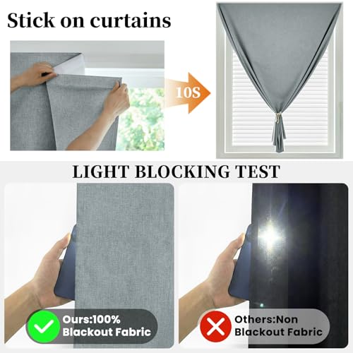 Image of 100% Blackout Self Adhesive Curtains- Stick on Curtains Shades Window Blinds Curtain No Rod Needed Easy to Hang Curtain, Use for Bedroom, Living Room, W46 x L60 inch, 1 Panel, Light Grey
