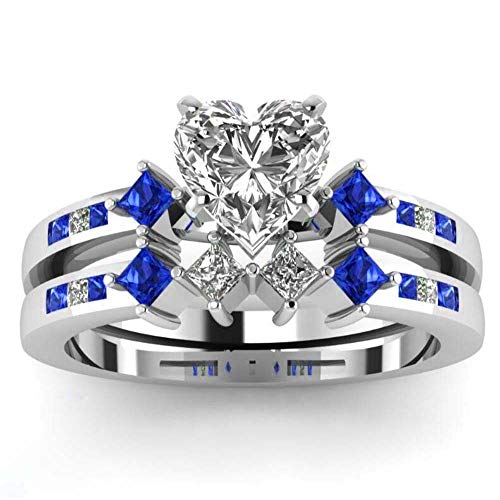 White Gold Plated 2pcs Womens Wedding Ring Sets Bridal Sets Heart cut Cz Engagement Ring Wedding Bands