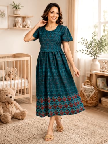 Image of RITIJYA Zipless Feeding Kurta Dress for Women | Maternity Nursing Kurti, No-Zip Easy Access | Extra Pleats Pre to Post Pregnancy | Quick-Dry Fabric | S-4XL