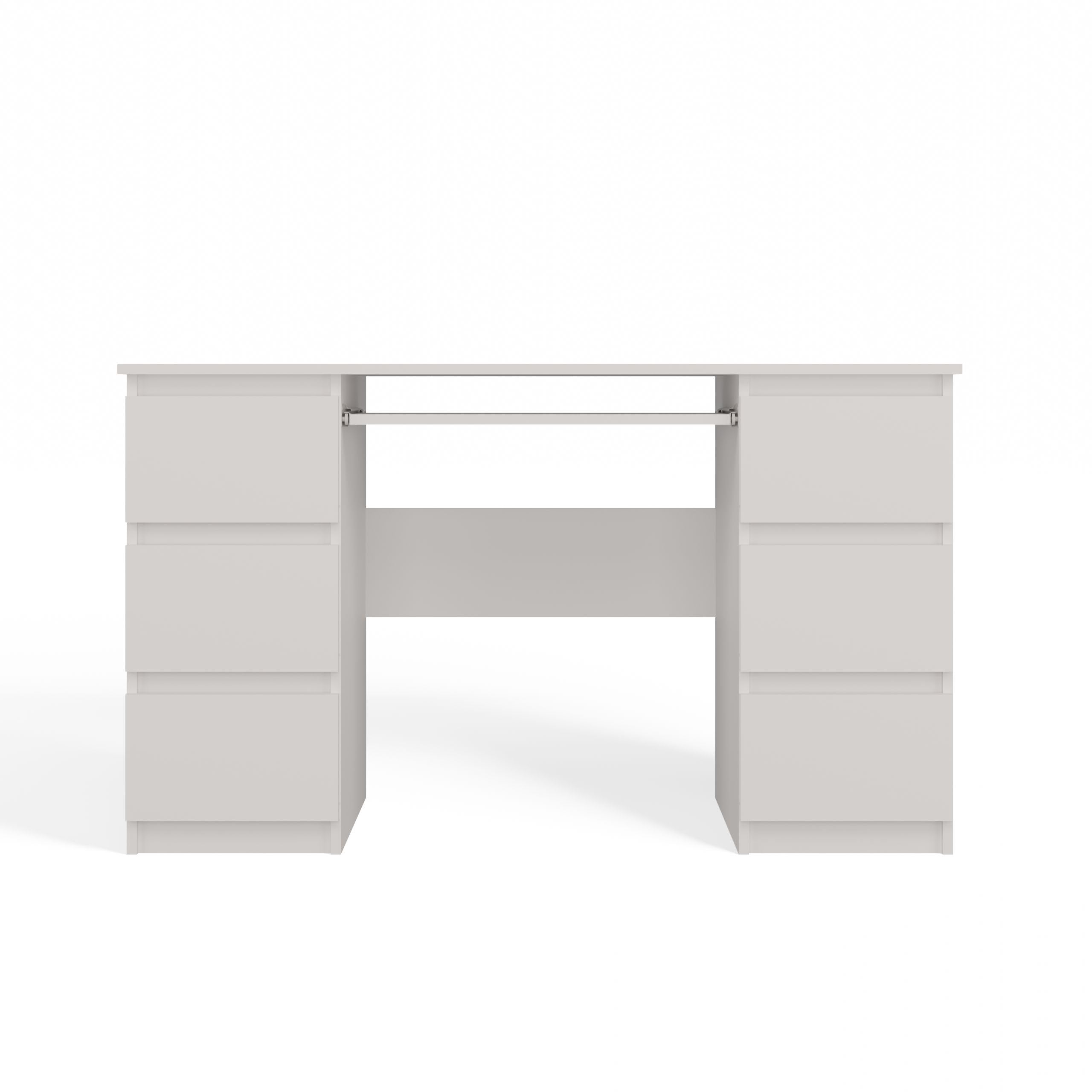 CDF Bureau avec Rangement 130x51x76 cm - Blanc Mat - 3 Tiroirs et Étagères