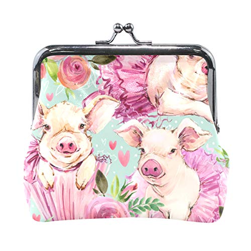 hengpai Pig Flora Coin Purse Pumpkin Leather Coin Pouch Wallet Snap Closure Clutch Bag
