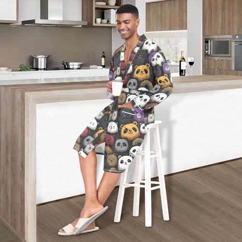 Men’s Robe Cute Bears Print, Long Sleeve Bathrobe for Sleep Shower-M2