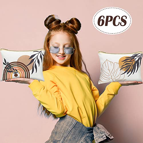 Pinkunn 6 Pcs Boho Makeup Bag Canvas Sunshine Cosmetic Pouch Zipper Cute Large Cosmetic Bag for Purse Preppy Makeup Organizer Travel Pouch for Women Girl, 6 Style2