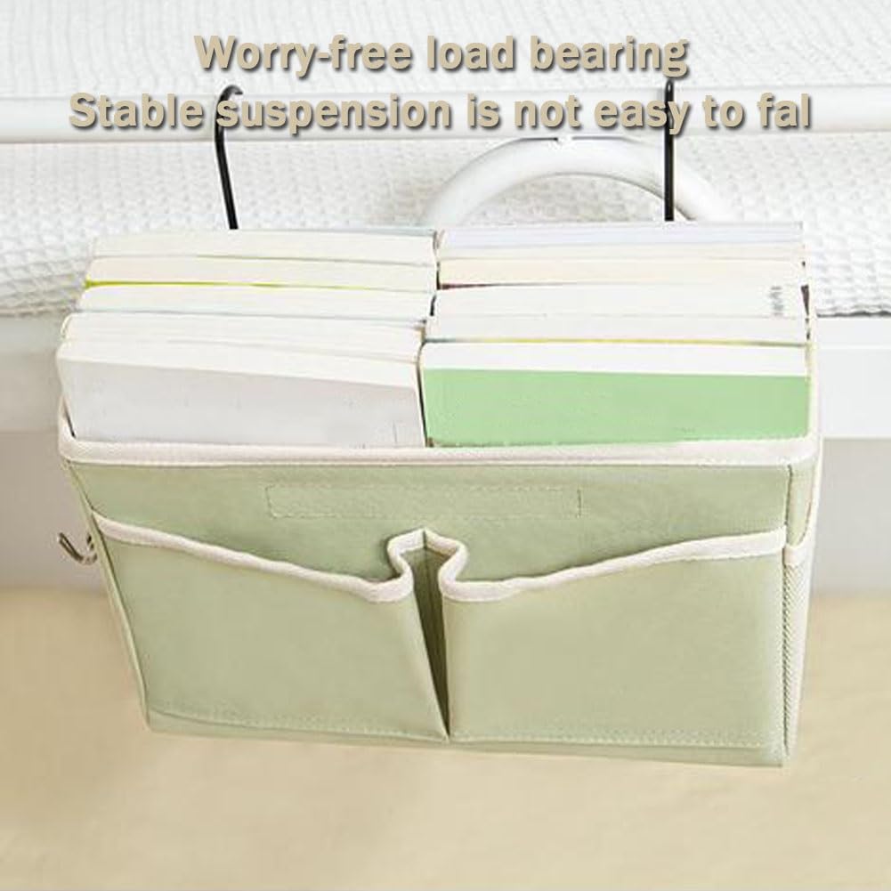 Organizador de almacenamiento para colgar al lado de la cama para revistas, libros, mandos a distancia y smartphones, ideal para barandillas de cama y sofás