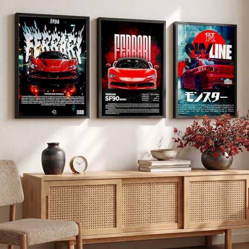 Image of kotart Big Sports Car Framed Posters Gift Items for Boys Room Wall Decoration Bedroom Living Room Office Studio Decor | Car Poster Frame for Wall Decor Set Of 3 Size (10 X 13 inch)