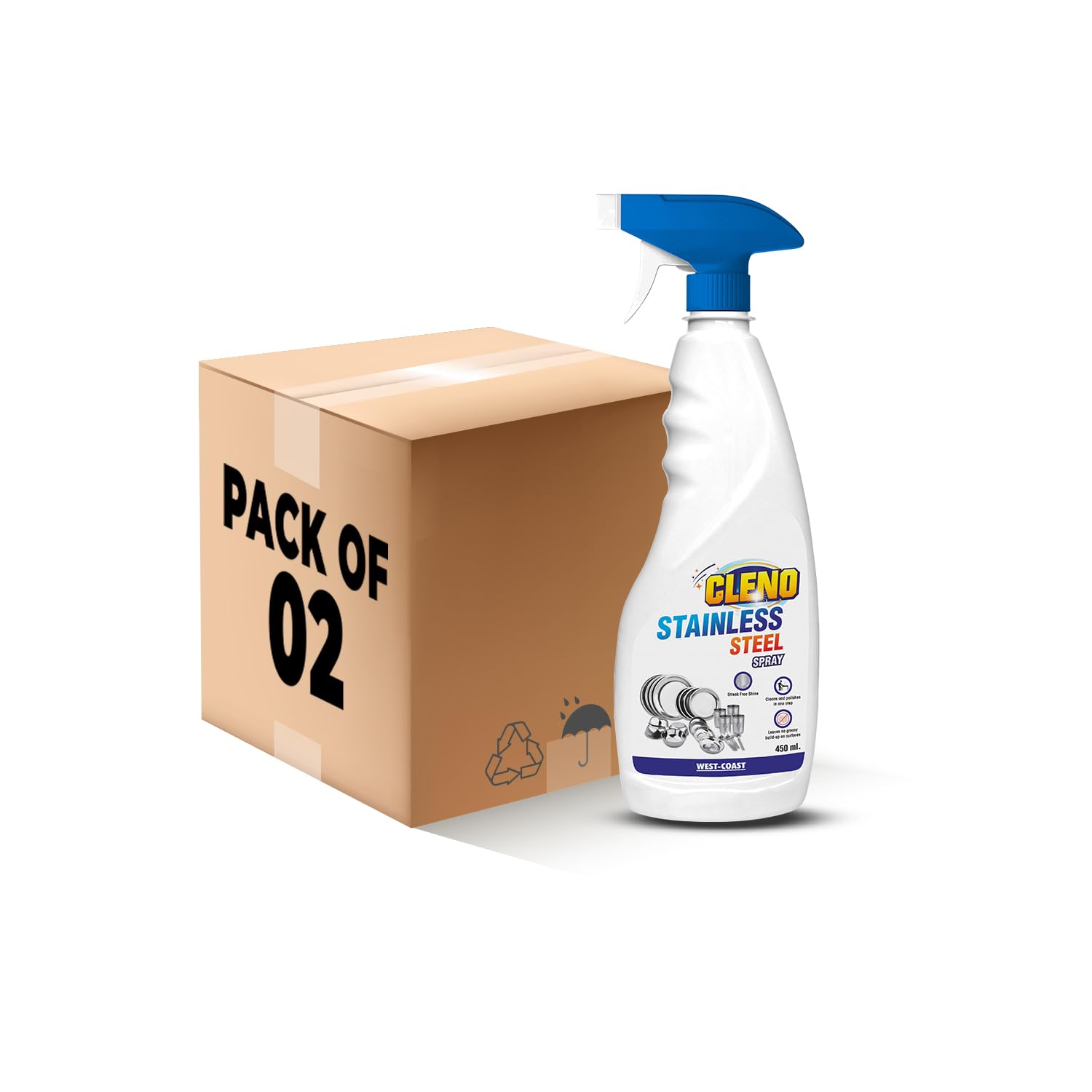 Cleno Stainless Steel Cleaner Spray Cleans Stainless Steel Surfaces/Stainless Steel Bottle/Kitchen Stainless Steel Appliances/Countertops- 450ml (Pack of 2) (Ready to Use) (B0CB6GQ76P) Amazon Price History, Amazon Price Tracker