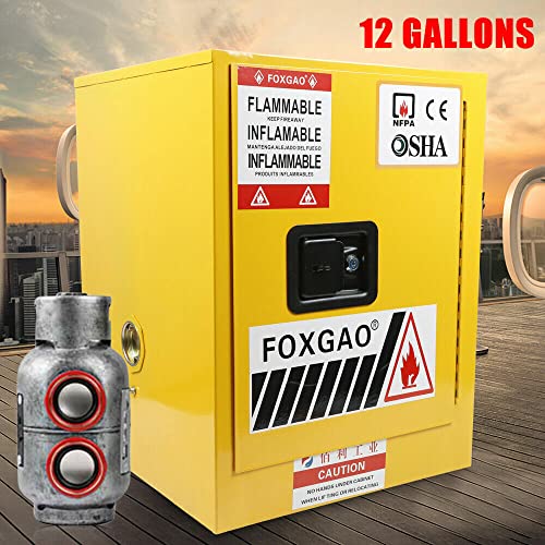 12 Gallon Safety Fireproof Flammable Chemicals Storage Cabinet Leak-Proof Bins Standard Safety Cabinet,Storage Cabinets,With Keys,One Adjustable Shelf,Yellow #TOP1