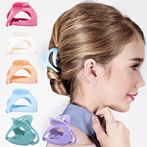 RC ROCHE ORNAMENT 6 Pcs Womens Oval Hollow Curved Jaw Clamp Barrette Interlocking Teeth No Slip Grip Beauty Fashion Girl Classic Plastic Accessory Hair Clip, Medium Pastel Multicolor