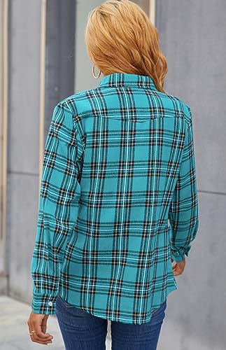 Image of SANGTREE Women and Girls Long Sleeve Flannel Casual Button Down Plaid Shirt