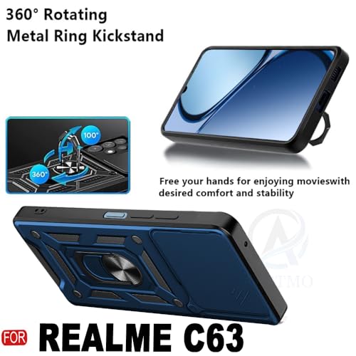 Image of AESTMO Tough Armor Realme C63 / Narzo N63 Bumper Back Case Cover | Ring Holder & Sliding Camera Shield Cover | 360 Degree Protection Back Case Cover for Realme C63 (Blue)