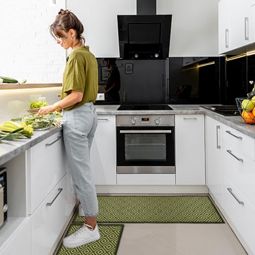 Kitchen Rug 2 Piece Set,Non-Slip Absorbent and Washable Runner Rug,Geometric Kitchen Floor Mat for Kitchen, Home, Office, Sink, Laundry (B-Green, 43x150cm+43x75cm) - Image 5