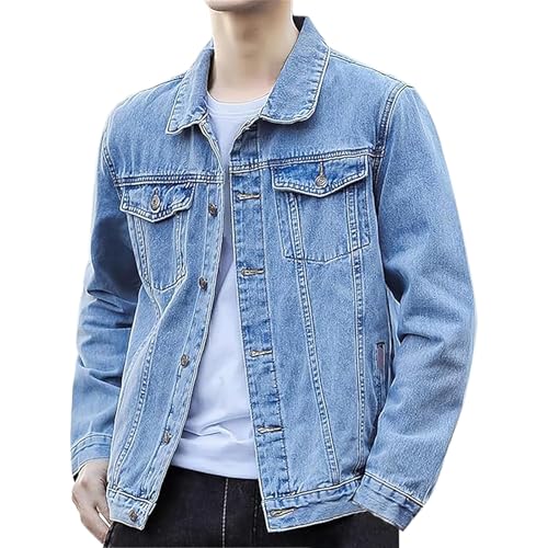 Men's Denim Jackets Long Sleeve Button Down Trucker Moto Coats Vintage Distressed Dye Tie Performance Jean Jacket